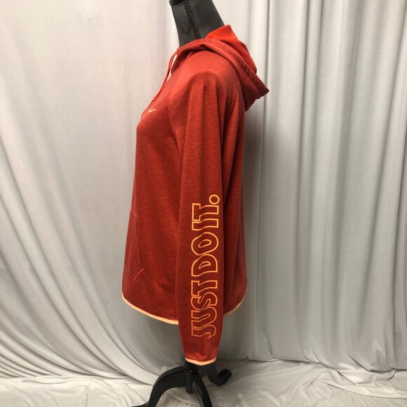 Nike Dri Fit Hoodie Womens Size Large Just Do It Orange Pullover Sweatshirt - Picture 3 of 8